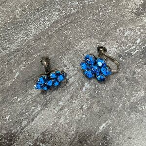 Vintage Sterling and Blue rhinestones Earrings